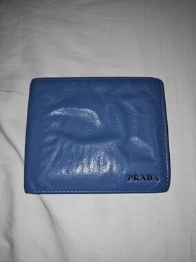Prada Men's Blue Leather Bi-Fold Wallet
